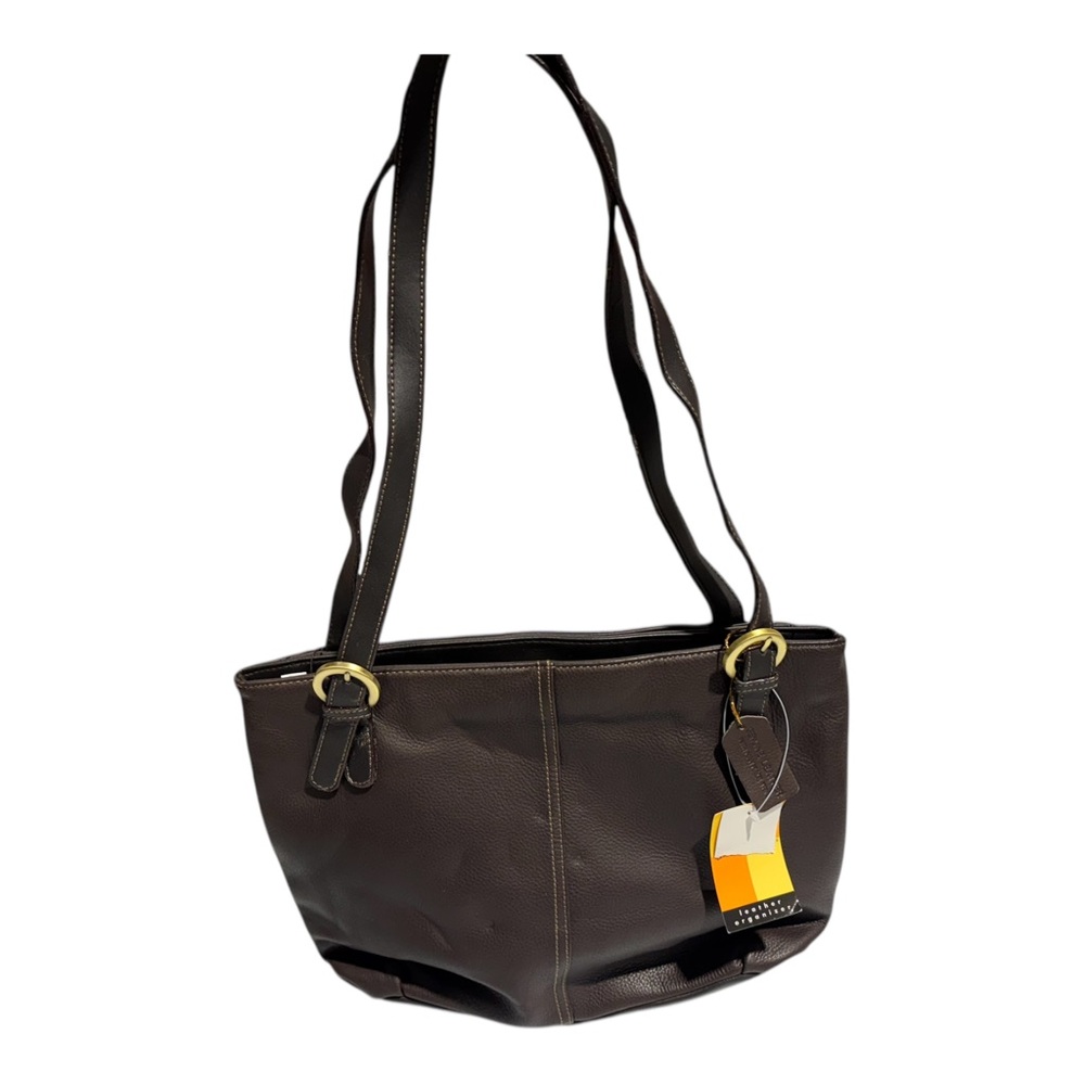 Strada Genuine Leather Organizer Shoulder Bag Tote Purse Brown New with Tags